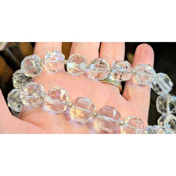 Vtg 925 Sterling Chunky Faceted Cut Rock Crystal Quartz Toggle Clasp Necklace - Picture 8 of 11